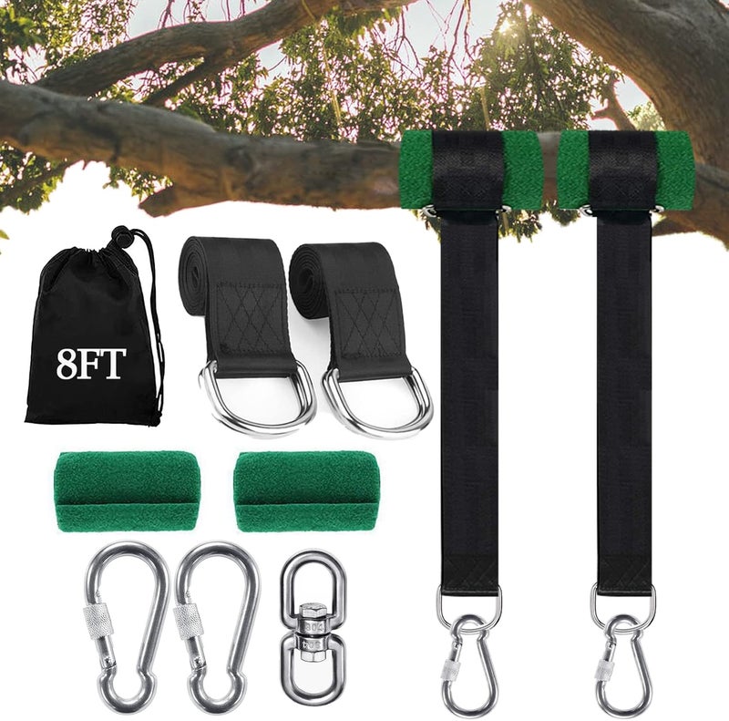 Werfeito Tree Swing Straps Hanging Kit (Set of 2), 3FT/8FT/10FT/20FT/30FT Tree Swing Straps Holds 5000 lbs with Tree Protector, Heavy Duty Carabiner and Swivel Perfect for Swings & Hammocks(8 FT) - Image 1